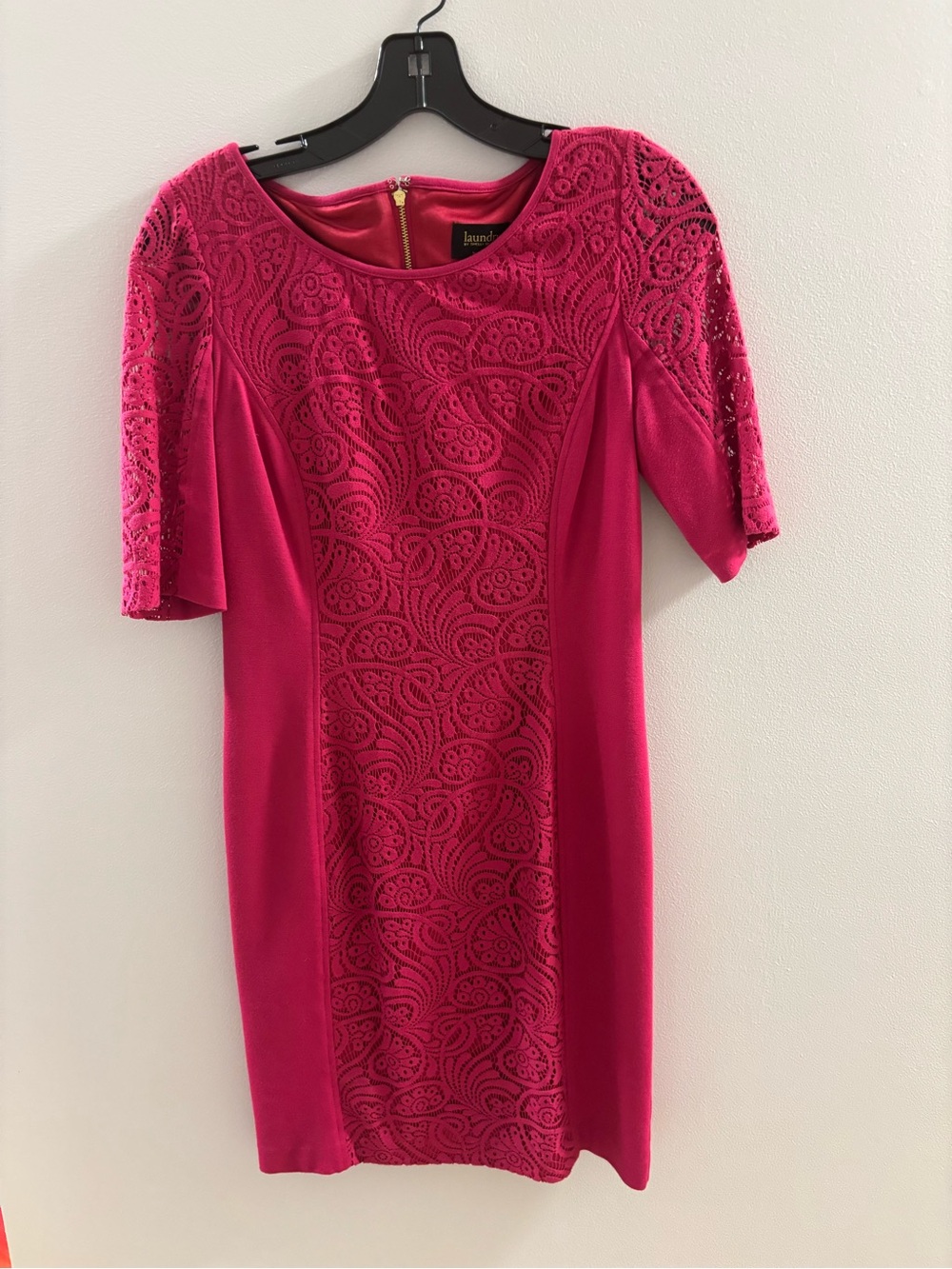 Laundry By Shelli Segal Fuchsia Lace-Panel Midi Dress